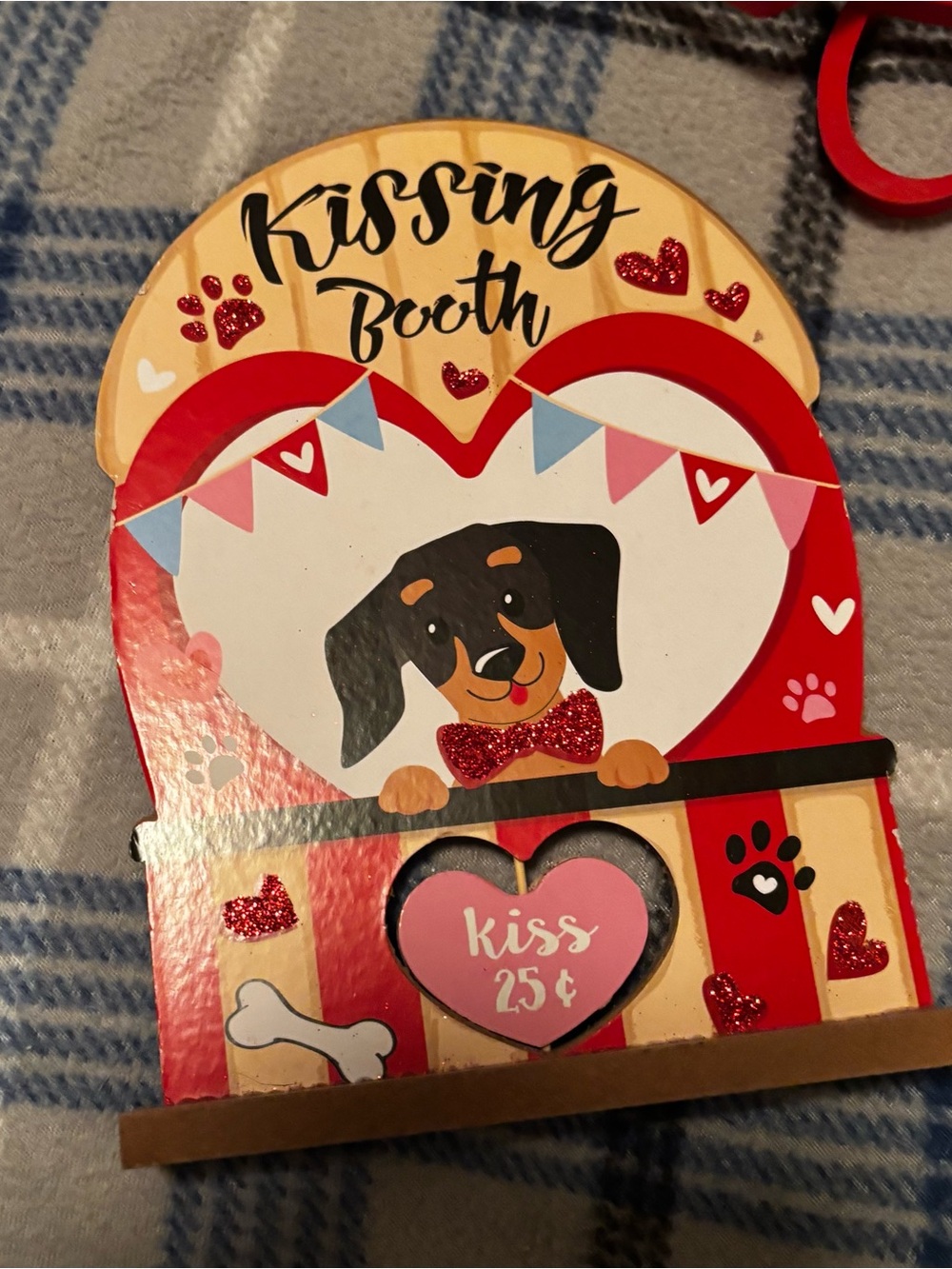 Kissing Booth Dog Toy Sign - Red, Pink, White